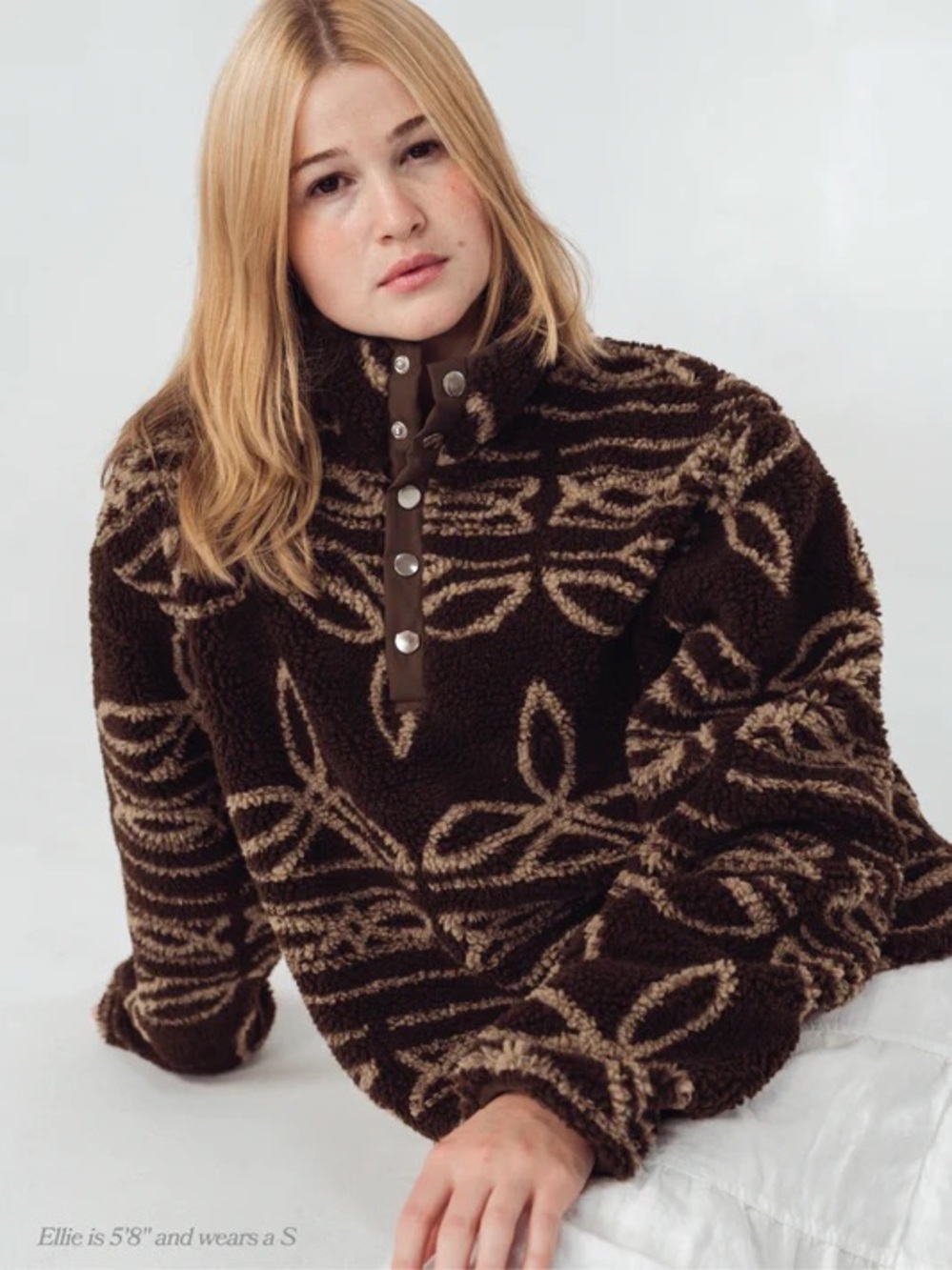 Cozy Brown Patterned Sherpa Pullover